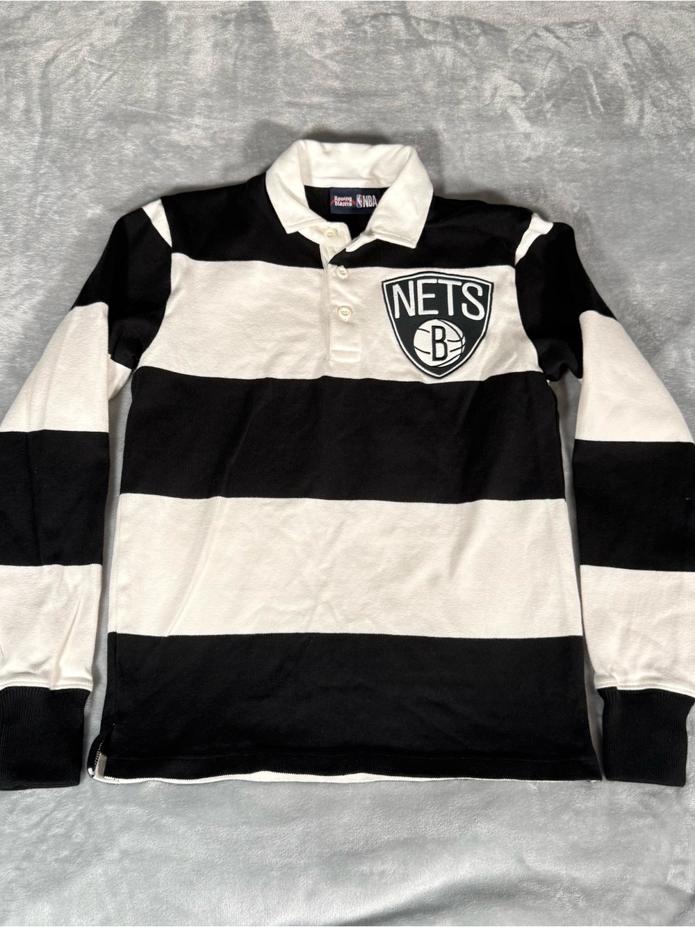Rowing Blazers x NBA Brooklyn Nets Rugby Polo Shirt Mens XS Striped Cotton